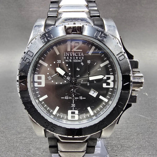 Invicta Reserve Chronograph Watch Men 49mm Black Dial Steel Date 5677 NewBattery0