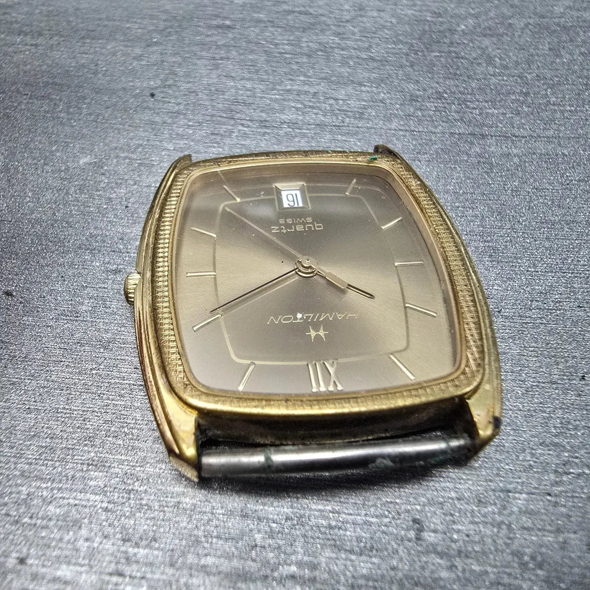 Hamilton Tank Watch Men 29mm Brown Dial Gold Tone Date 8022 VTG PARTS5