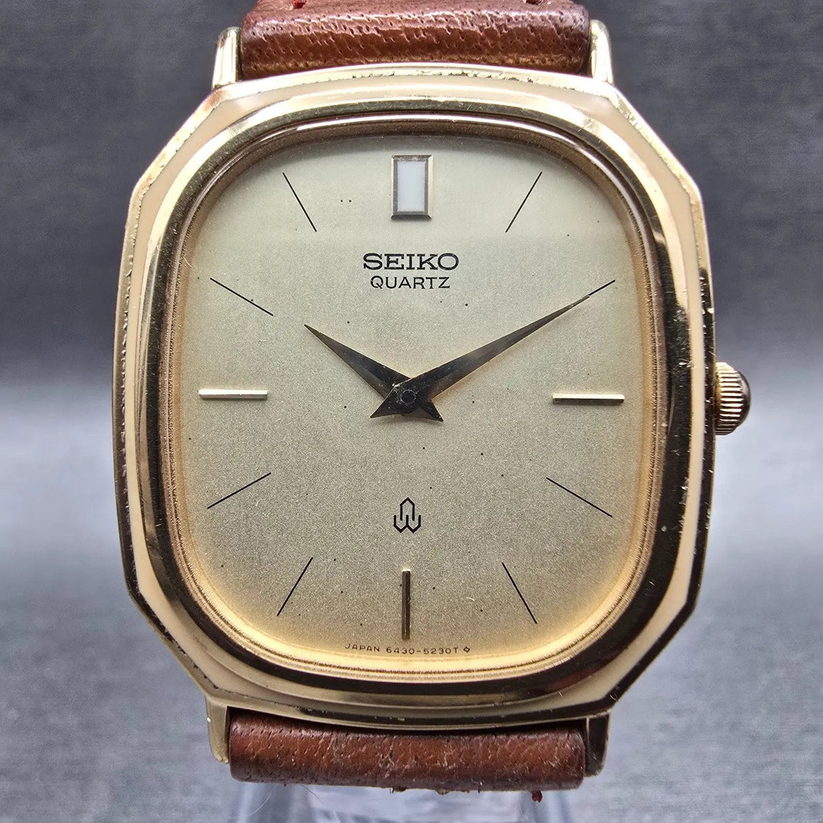 Seiko Watch Men 29mm Champagne Dial Gold Tone Rectangle 6430-5120 New Battery1