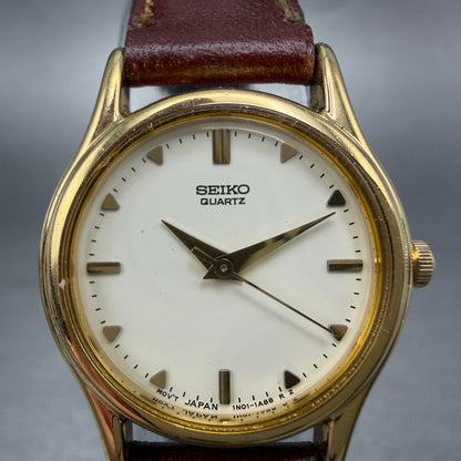 Seiko Watch Women 23mm White Dial Gold Tone Round 1N01-0F50 New Battery Vintage1