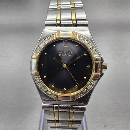 Citizen Eco-Drive Watch Women 26mm Black Dial Two Tone Gemmed E030-H26647 Works0
