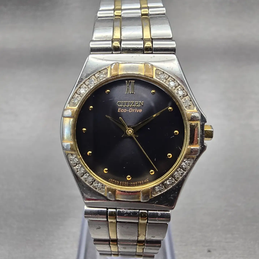 Citizen Eco-Drive Watch Women 26mm Black Dial Two Tone Gemmed E030-H26647 Works0