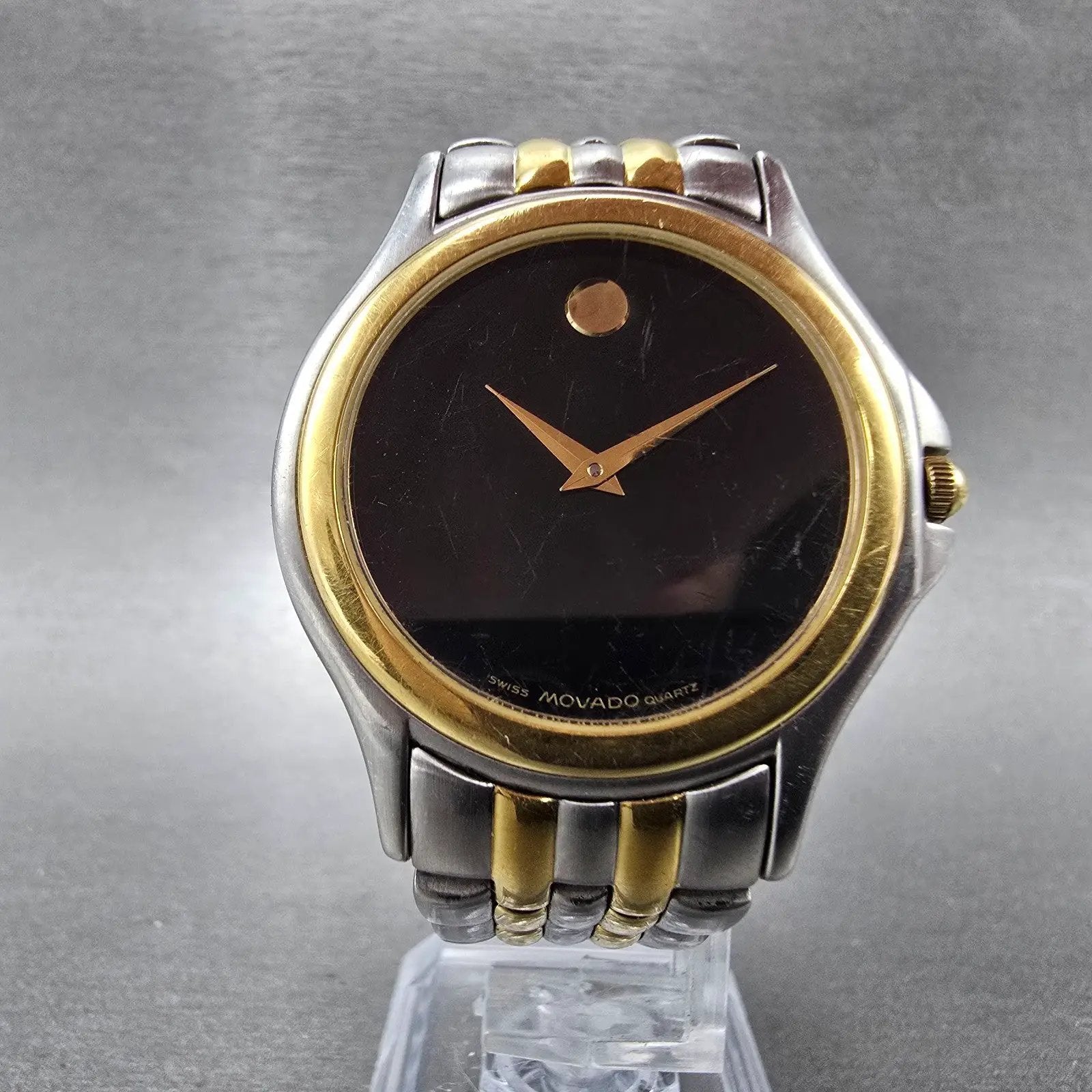 Movado Museum Watch Men 34mm Black Dial Two Tone Round 81-E4-0863 New Battery BQ5