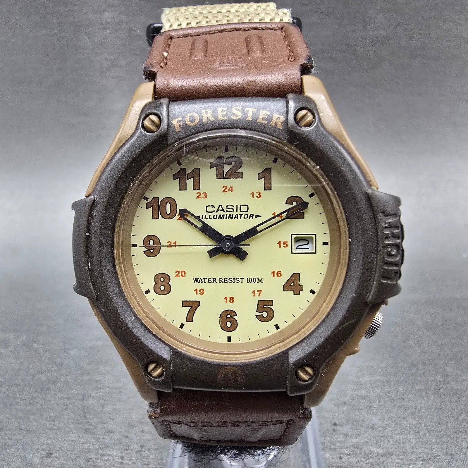 Casio FT-500 Watch Men 42mm Analog Digital Cream Dial Brown Case New Battery SRT0