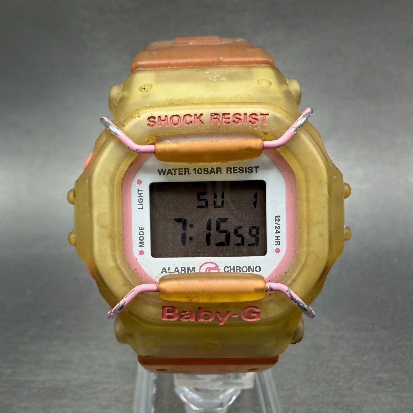 Casio baby G Watch Women 41mm Digital Clear Case Octagon Alarm Chrono New Batt0