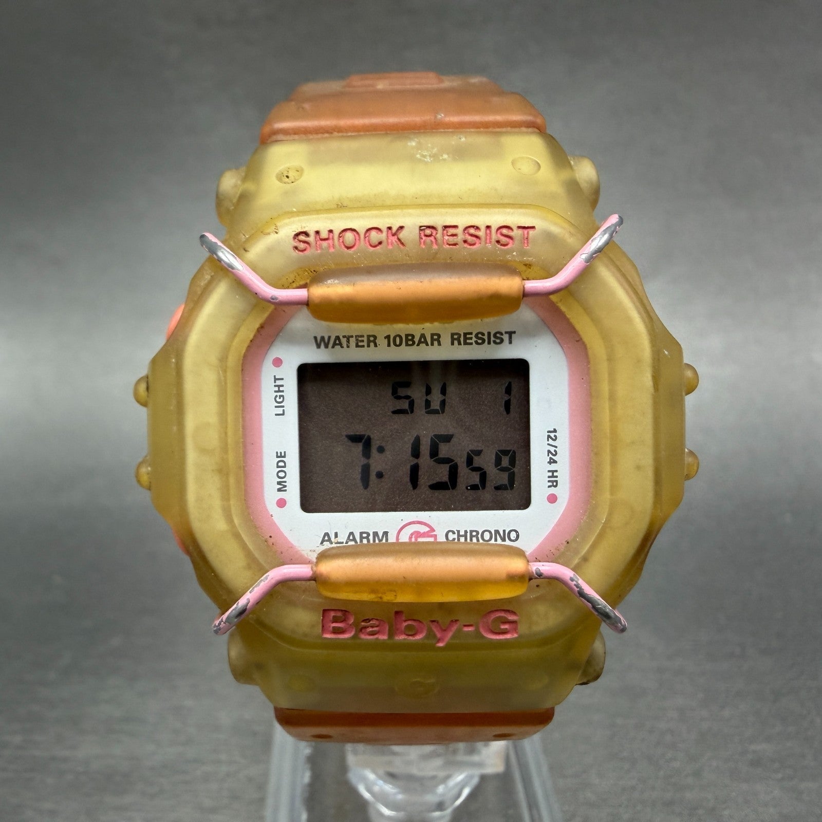 Casio baby G Watch Women 41mm Digital Clear Case Octagon Alarm Chrono New Batt0