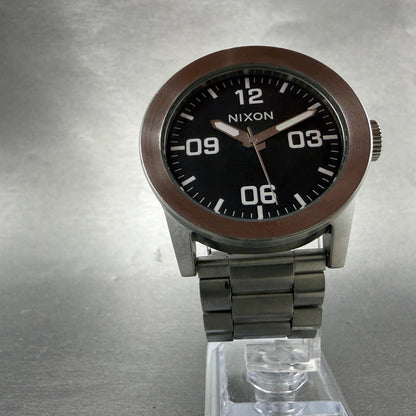 Nixon The Private Watch Men 42mm Black Dial Silver Tone Round Bracelet New Batt5