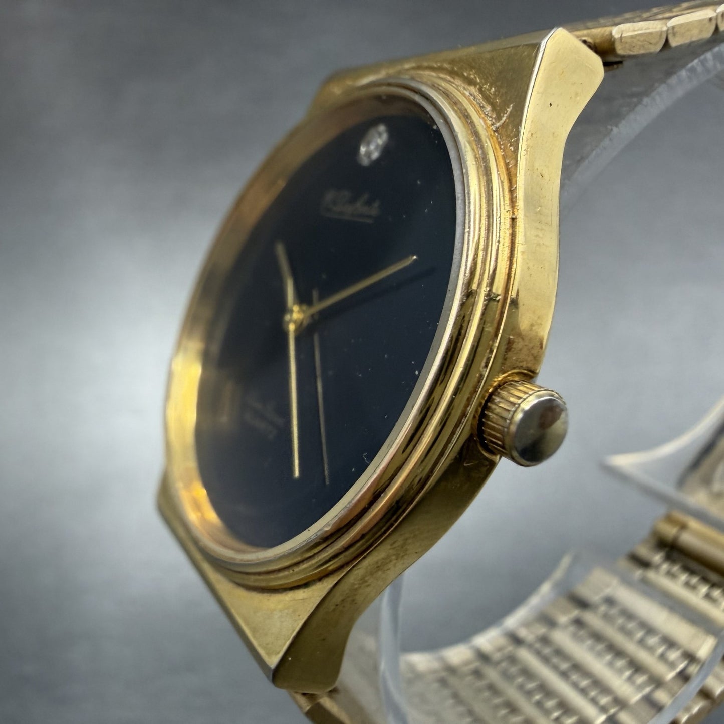 Lucien Piccard Watch Men 32mm Black Dial Gold Tone Round New Battery Vintage2