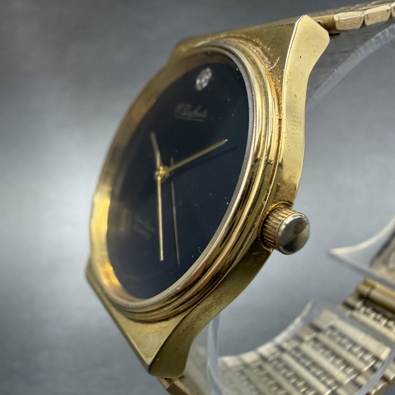 Lucien Piccard Watch Men 32mm Black Dial Gold Tone Round New Battery Vintage2