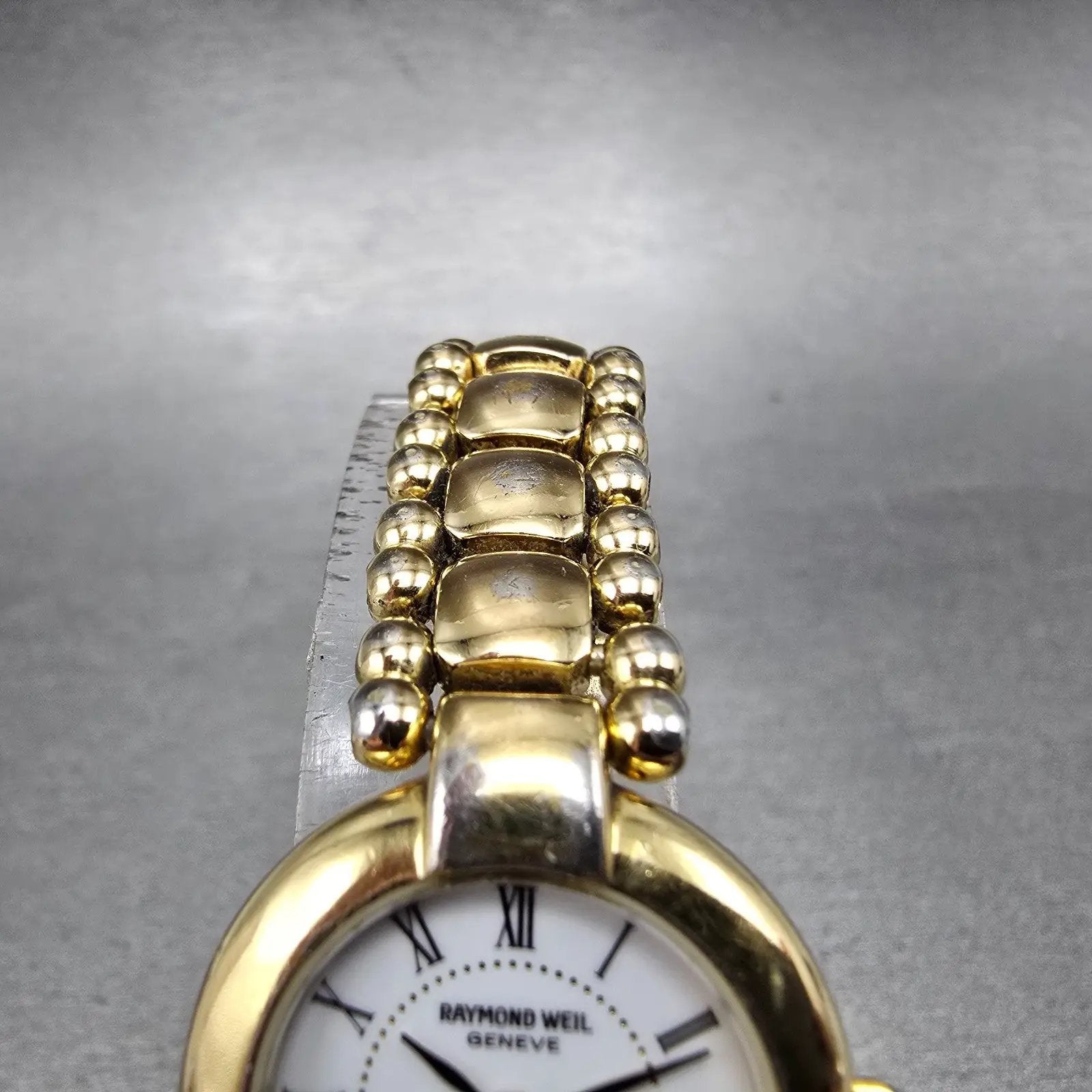Raymond Weil Watch Women 23mm White Dial Gold Plated Round 5839 New Battery JBKJ4