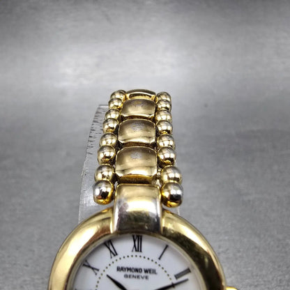 Raymond Weil Watch Women 23mm White Dial Gold Plated Round 5839 New Battery JBKJ4