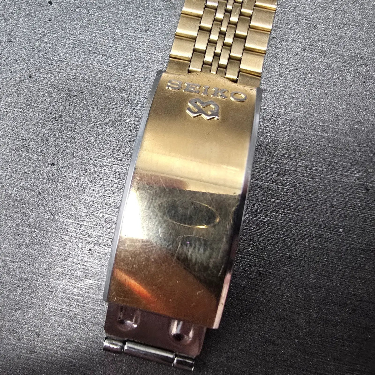 Seiko Bracelet 19mm Stainless Steel Gold Tone Tri Folding Clasp Vintage Japan Z23