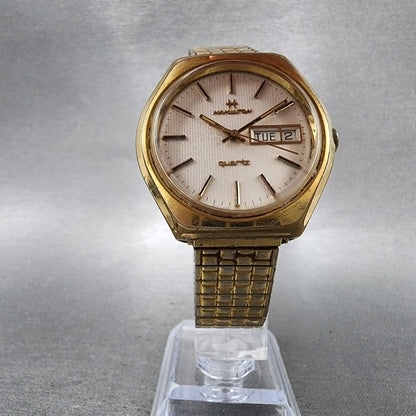 Hamilton Watch Men 37mm White Dial Gold Tone Daydate Round 70900614 New Battery5