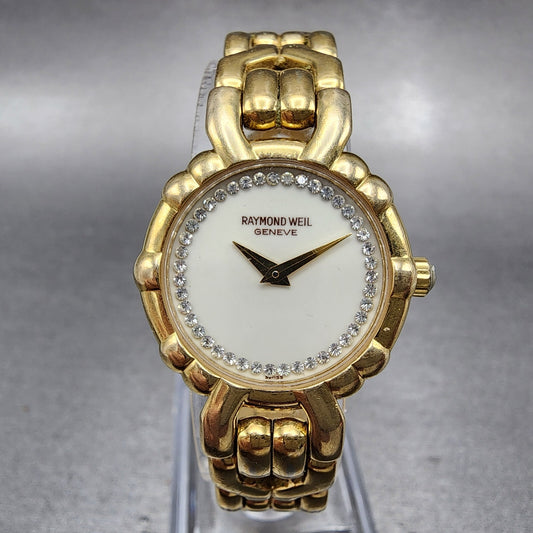 Raymond Weil Watch Women 24mm Cream Dial Gold Plated Round 3747 New Battery0