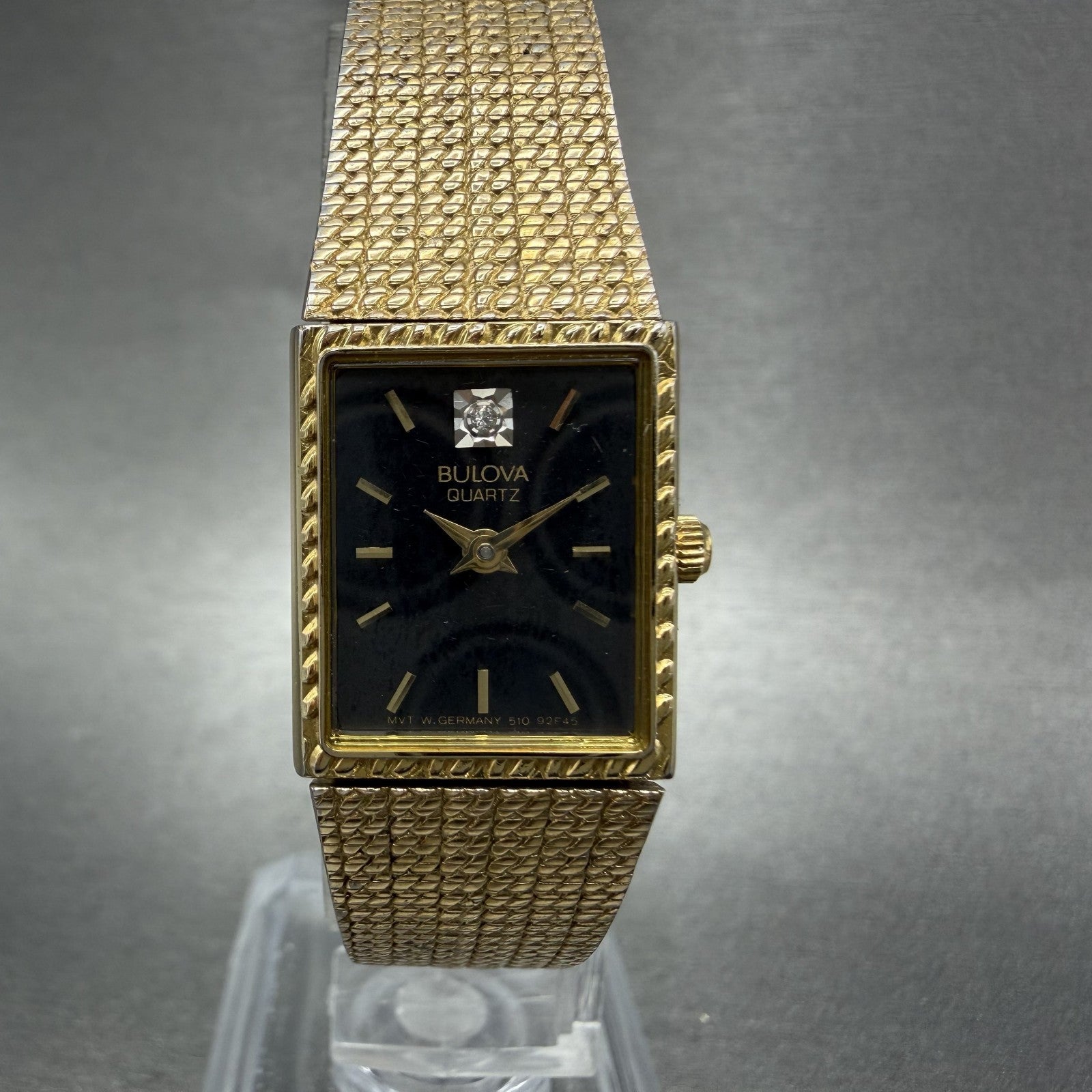 Bulova Tank Watch Women 16mm Black Dial Gold Tone Rectangle P8 New Battery0