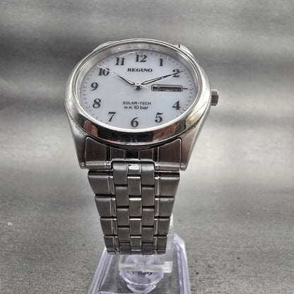 Reguno Solar-Tech Watch Men 36mm White Dial Silver Daydate E101-S028221 Works5
