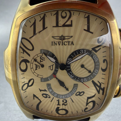 Invicta Lupah Watch Men 47mm Gold Dial Gold Tone Rectangle Daydate New Battery A1