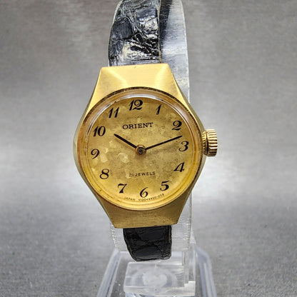 Orient Watch Women 21mm Gold Dial Gold Tone Round Manual Wind Runs Vintage0