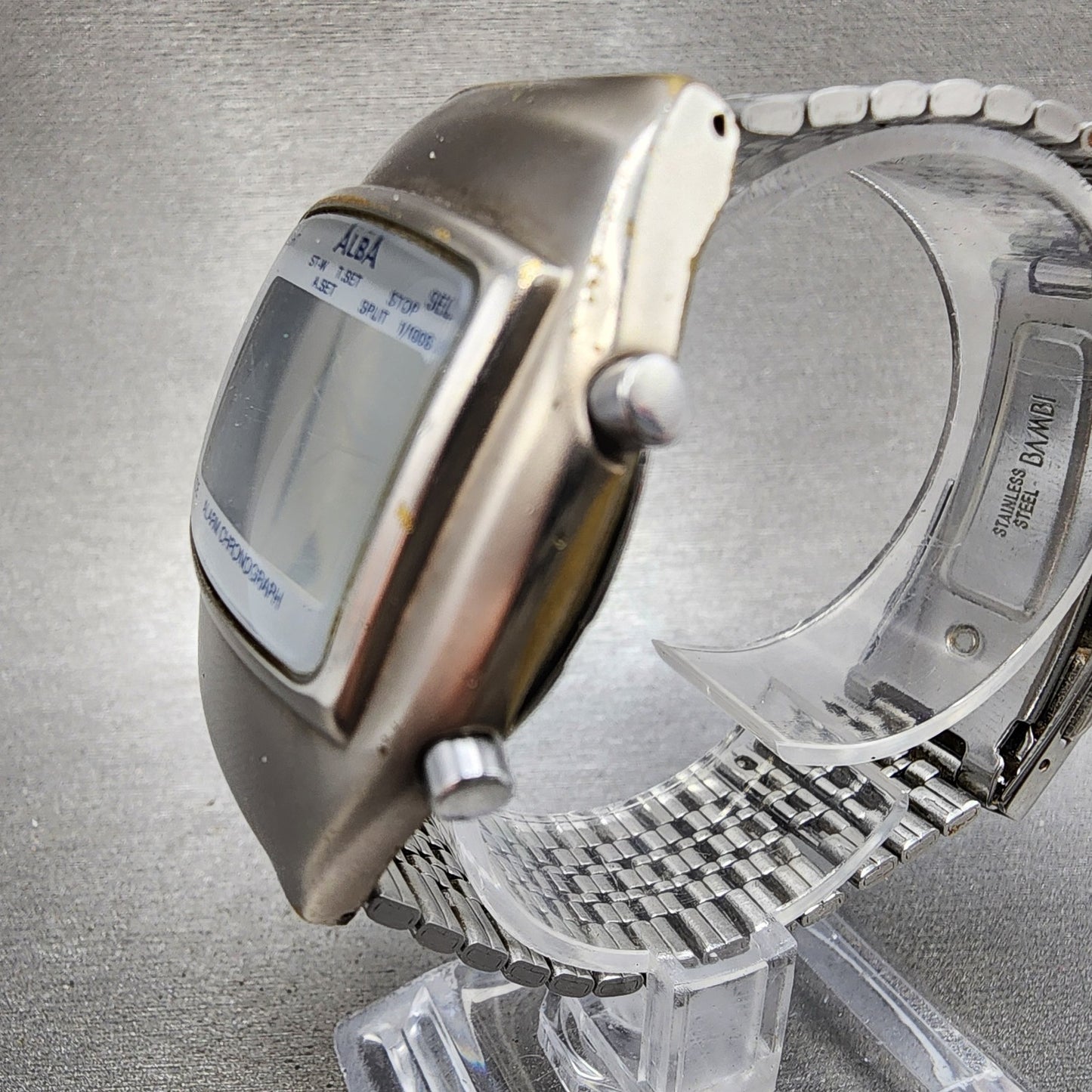 Seiko ALBA Digital Watch Men 39mm Silver Tone Alarm Chrono Y7354A10 PARTS3