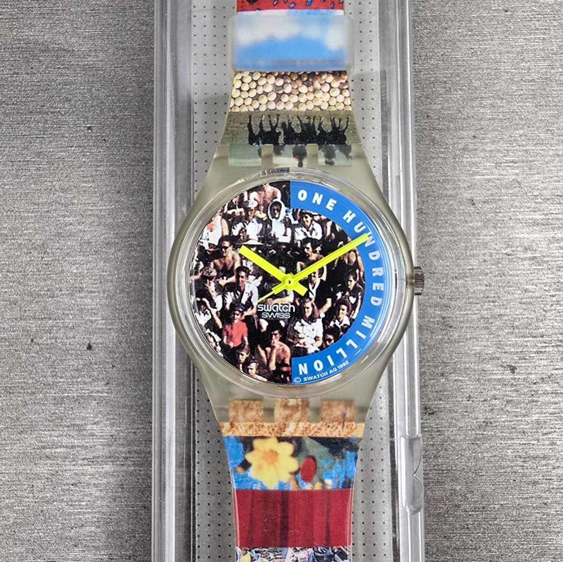 Swatch The People Watch Men 34mm Blue Dial Clear Case GZ126 New Battery NOS0