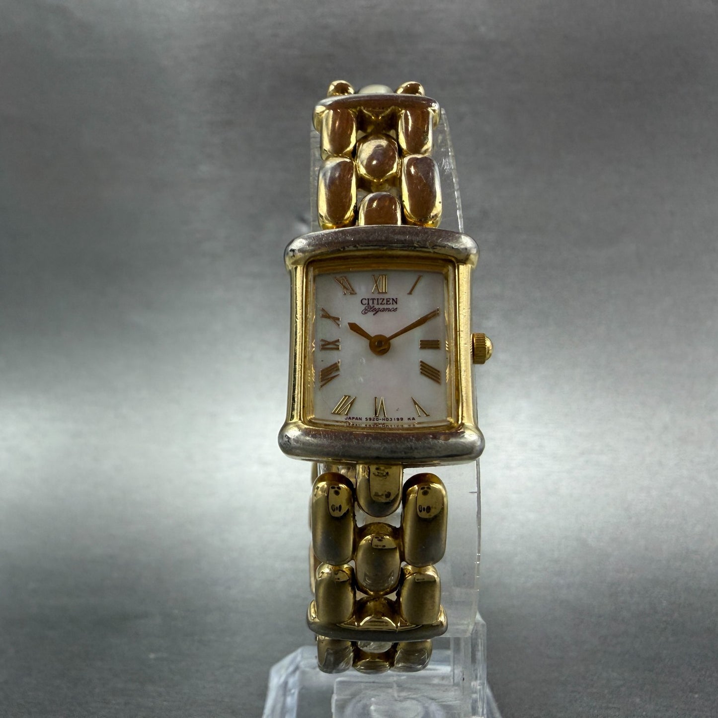 Citizen Elegance Tank Watch Women 18mm MOP Dial Gold Tone 5920-H01504 New Batt5
