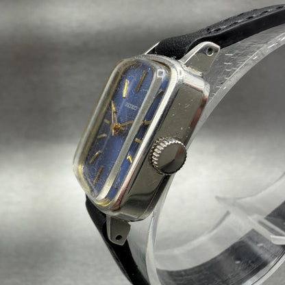Seiko Tank Watch Women 16mm Blue Dial Silver Tone Rectangle Manual 11043419 Run2