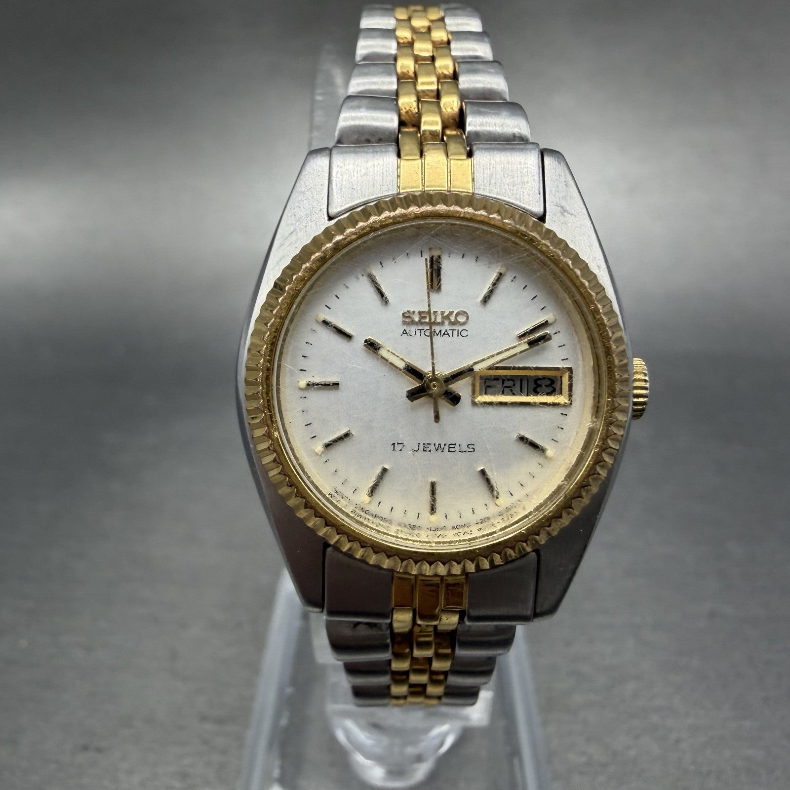 Seiko Automatic Watch Women 25mm Silver Dial Two Tone Daydate 4206-0519 PARTS0