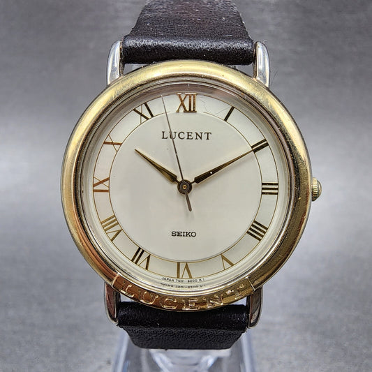 Seiko Lucent Watch Men 31mm White Dial Two Tone Round 7N01-6150 New Battery