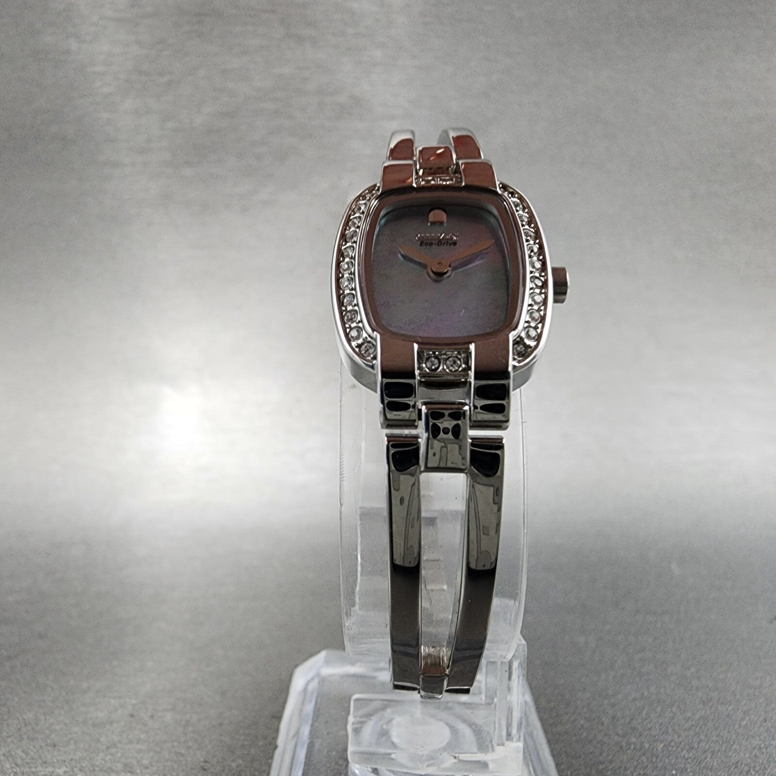 Citizen EcoDrive Watch Women 17mm MOP Dial Steel Rectangle Crystal Works6