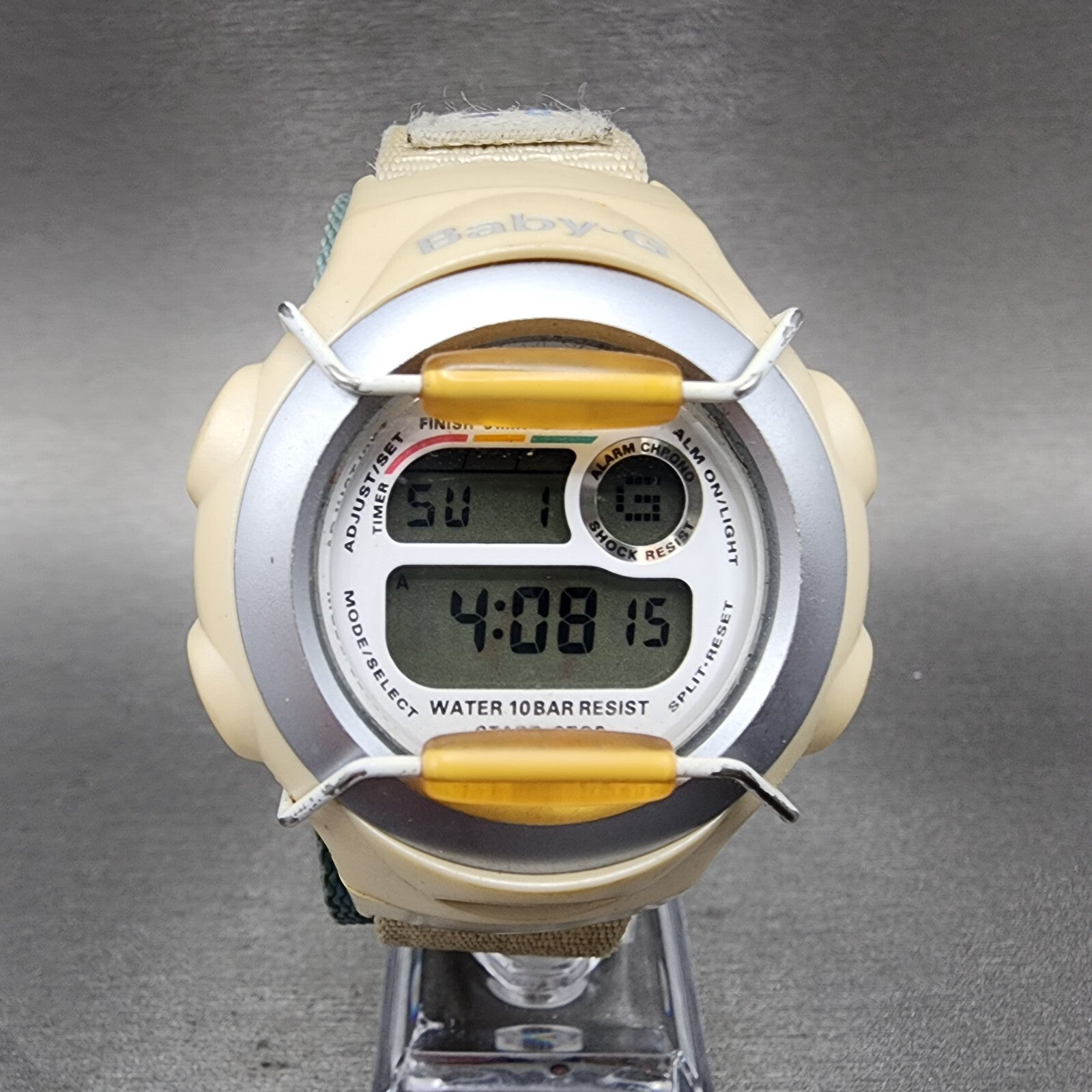 Casio baby G Watch Women 41mm Digital Cream Case Round Alarm Chrono New Battery0