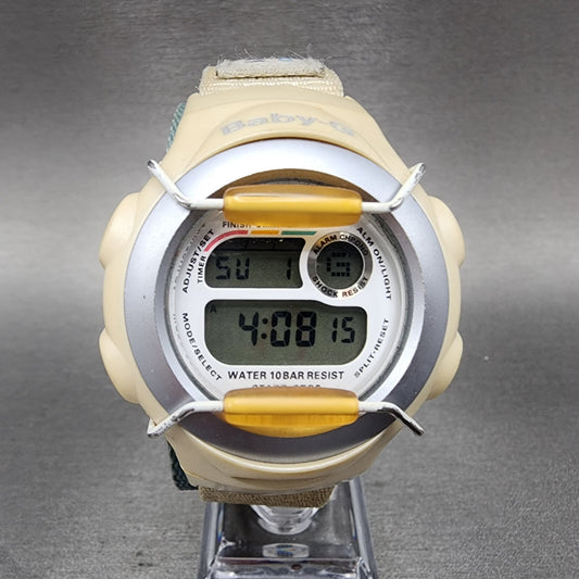 Casio baby G Watch Women 41mm Digital Cream Case Round Alarm Chrono New Battery0