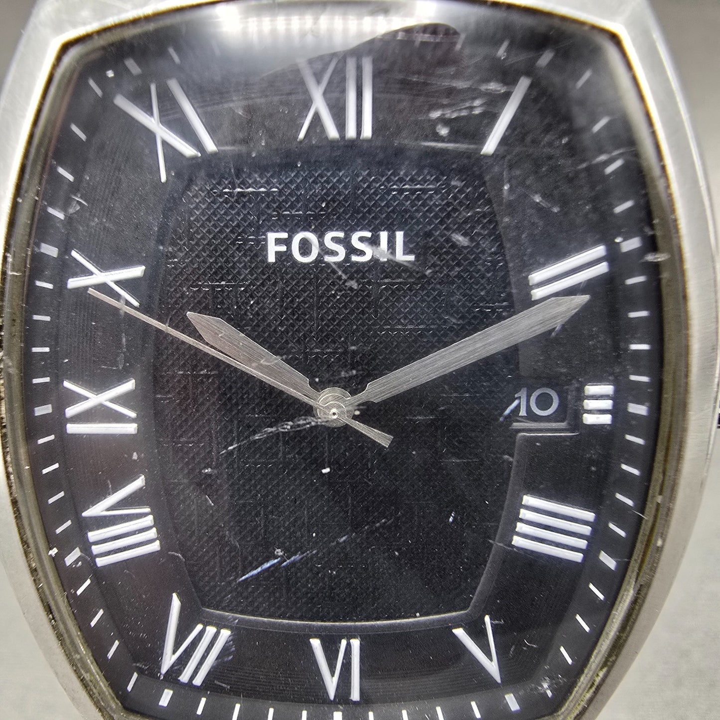 Fossil Tank Watch Men 38mm Black Dial Silver Tone Date FS4742 New Battery1