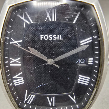 Fossil Tank Watch Men 38mm Black Dial Silver Tone Date FS4742 New Battery1