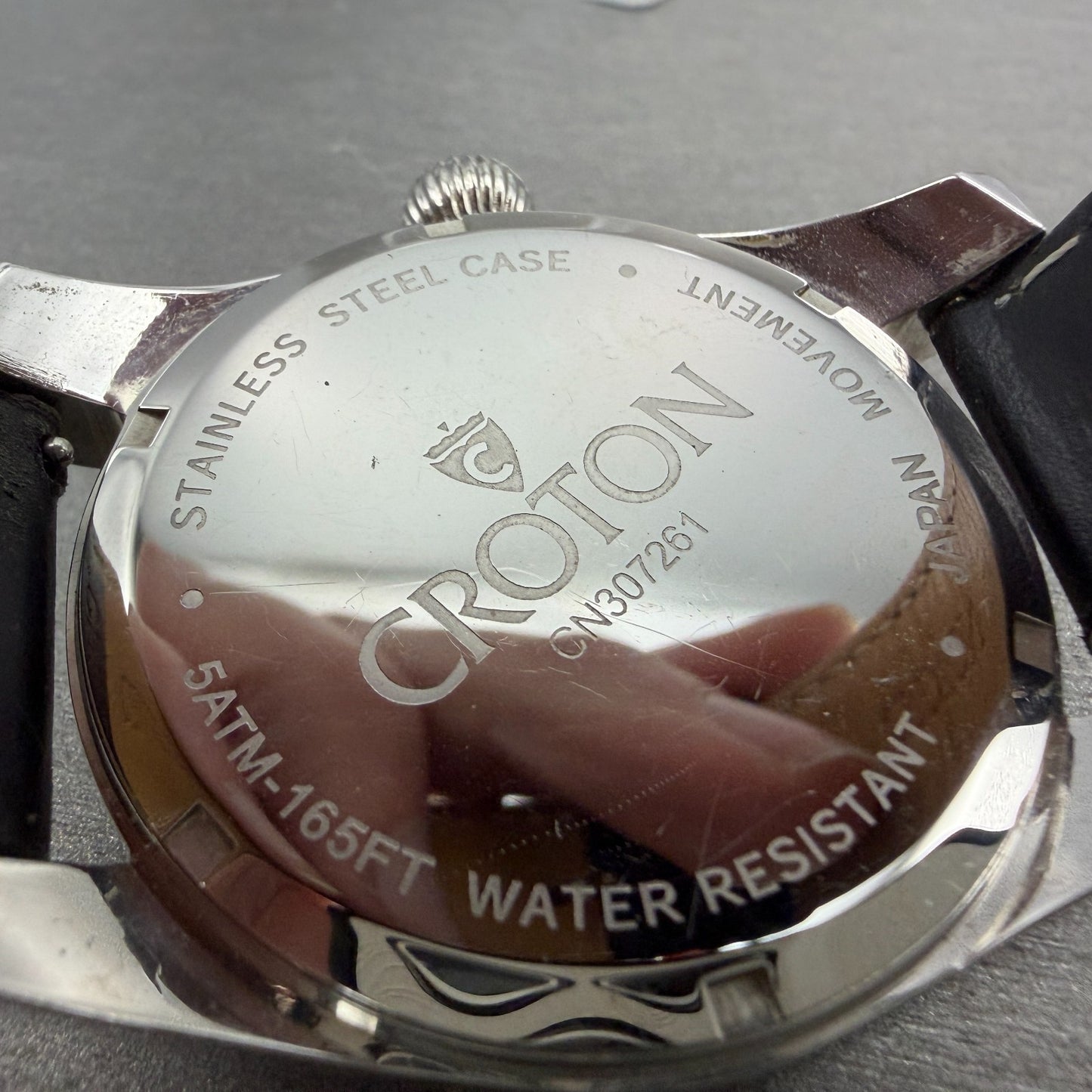 Croton Watch Men 44mm Black Dial Silver Tone Daydate Round New Battery9