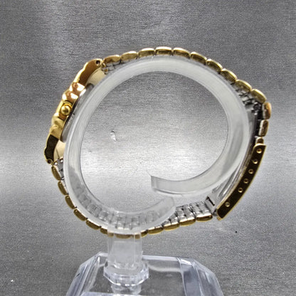 Elgin Half Moon Watch Women 18mm Black Dial Gold Asymmetrical VTG New Battery6