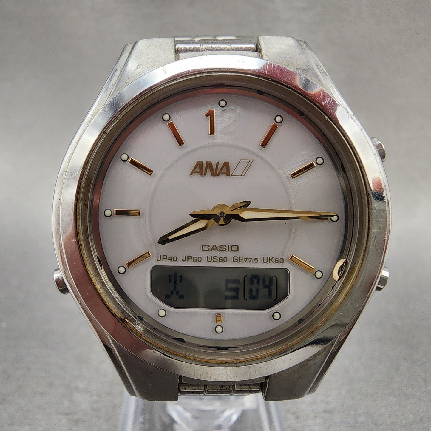 Casio ANA LCWM200 Watch Men 38mm White Dial Steel Analog Digital Solar Runs1