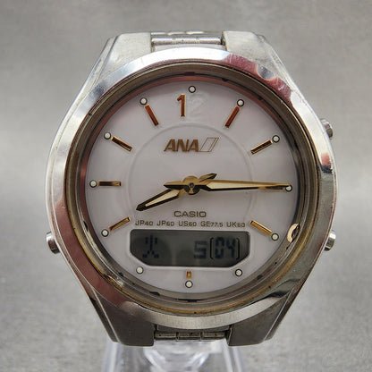 Casio ANA LCWM200 Watch Men 38mm White Dial Steel Analog Digital Solar Runs1