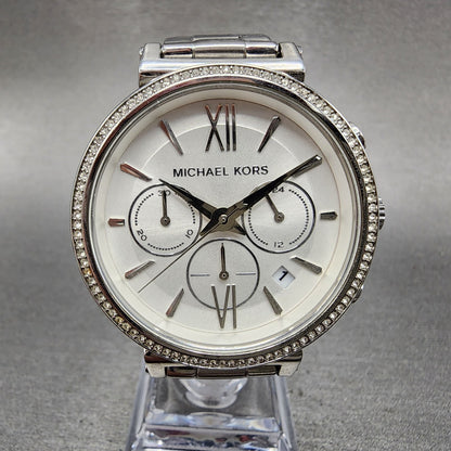 Michael Kors Sofie Watch Women 38mm White Dial Steel Date Chronograph New Batt1