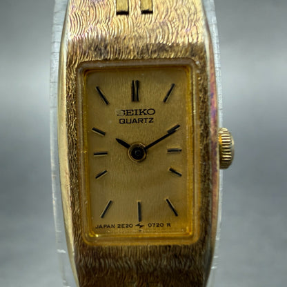 Seiko Tank Watch Women 12mm Champagne Dial Gold Tone 2E20-5559 New Battery VTG 21