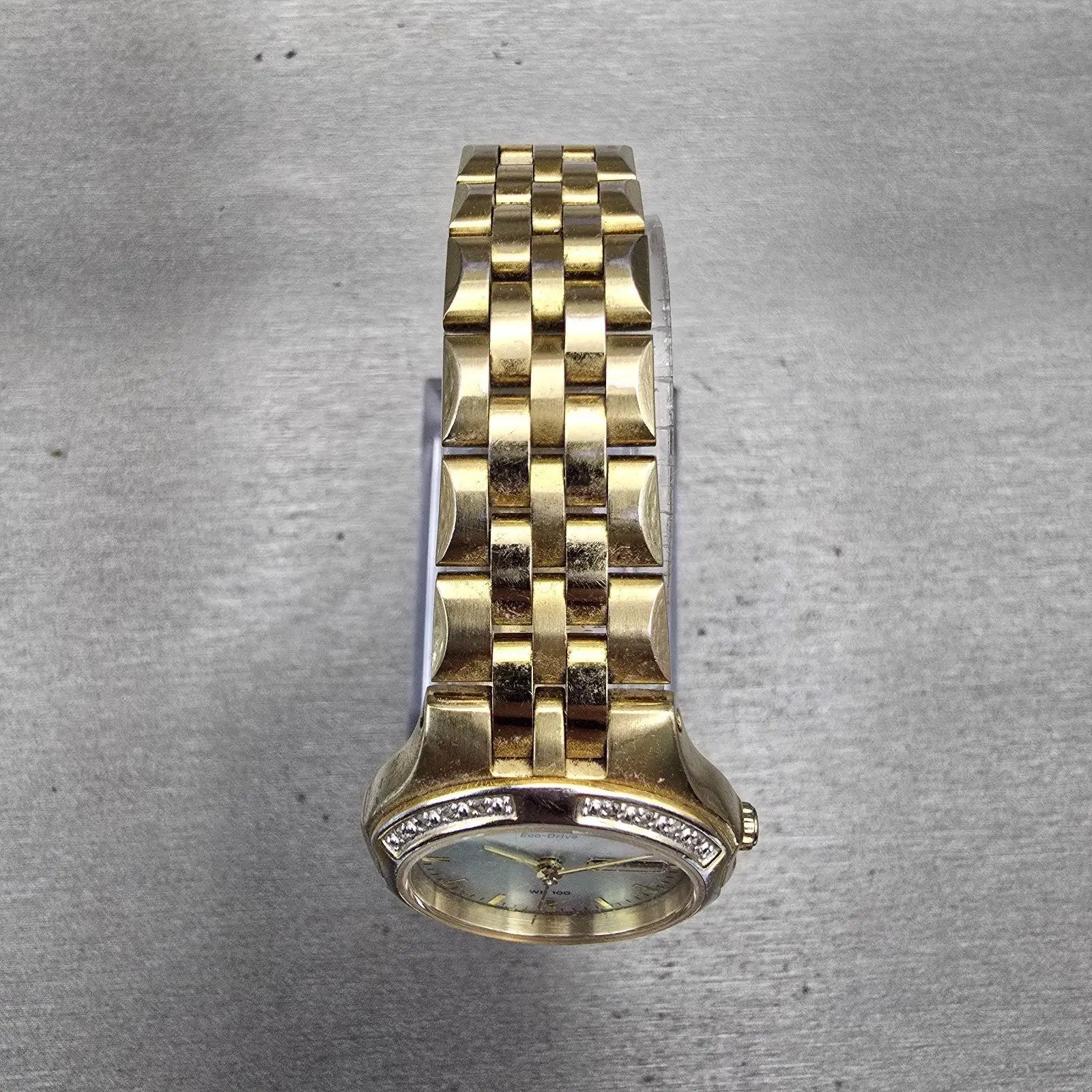 Citizen Eco-Drive Watch Women 27mm MOP Dial Gold Tone Gammed E001-S044315 Works4