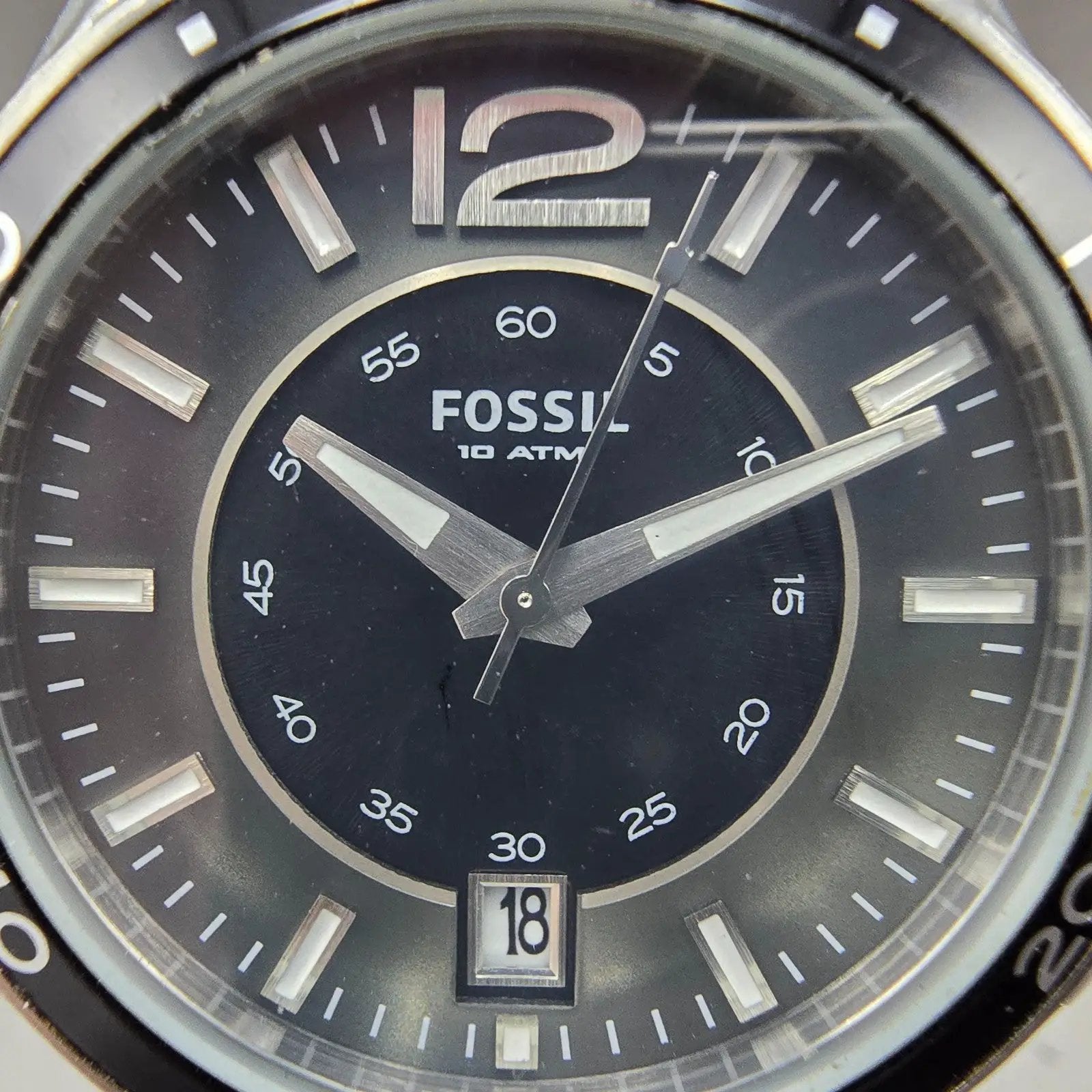 Fossil Dive Watch Men 38mm Black Dial Silver Tone Date Round AM-4264 New Battery1