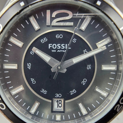 Fossil Dive Watch Men 38mm Black Dial Silver Tone Date Round AM-4264 New Battery1