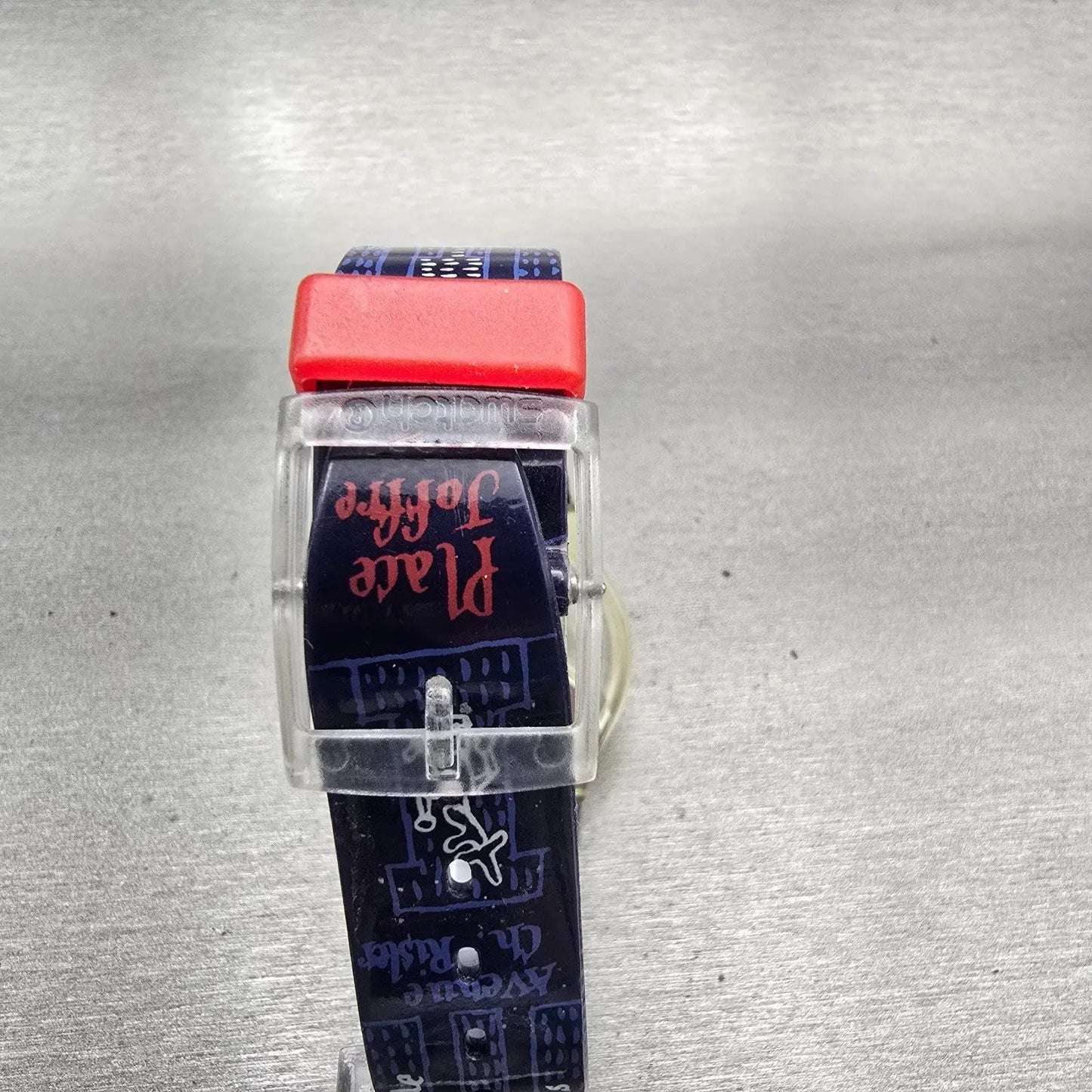 Swatch TITI PARISIEN Watch Unisex 34mm Blue Dial Clear Case GK276 New Battery7