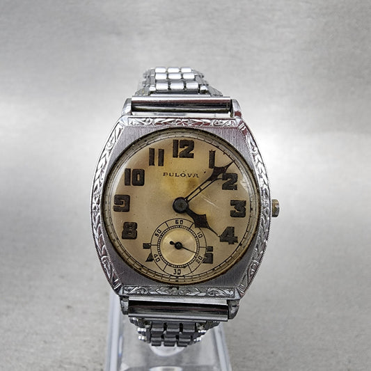 Bulova Trojan Watch Men 28mm Cream Dial Silver Tone Manual Wind PARTS0