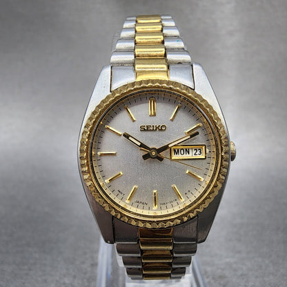 Seiko Watch Women 25mm White Dial Two Tone daydate Round 7n830041 New Batt B1230
