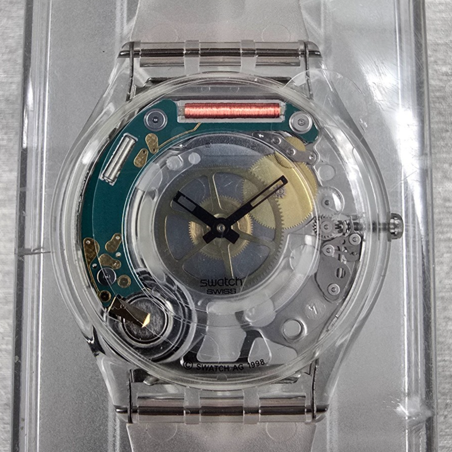 Swatch Jelly Skin Watch Men 34mm Skeleton Dial Clear Case SFK100 New Battery NOS1