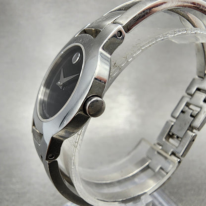 Movado Amorosa Watch Women 24m Black Dial Silver Tone Round 84 E4 1842 New BatNJ2