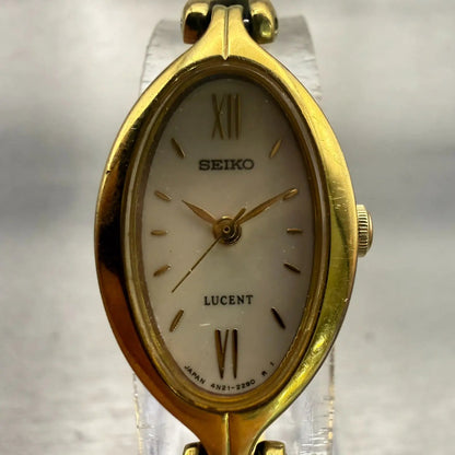 Seiko Lucent Watch Women 17mm White Dial Gold Tone Oval 4N21-5350 New Battery1