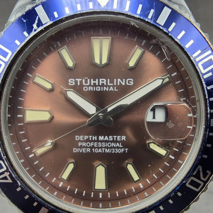 Stuhrling Depthmaster Dive Watch Men 43mm Gray Dial Steel Date Round New Battery1