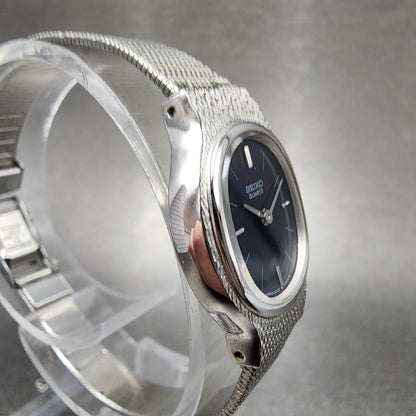 Seiko Watch Women 20mm Black Dial Silver Tone Oval 23205359 New Battery3